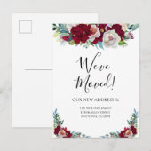 Moving Announcement Red Burgundy Flowers Floral Briefkaart (Voorkant / Achterkant)