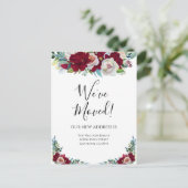 Moving Announcement Red Burgundy Flowers Floral Briefkaart (Staand voorkant)