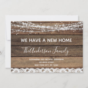 Moving Announcement Rustic Farmhouse Wood Kaart