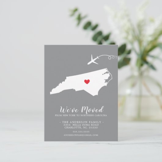 Moving Announcement State NORTH Carolina Post Card Briefkaart (Staand voorkant)