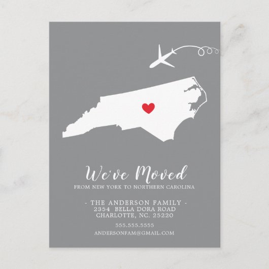 Moving Announcement State NORTH Carolina Post Card Briefkaart (Voorkant)