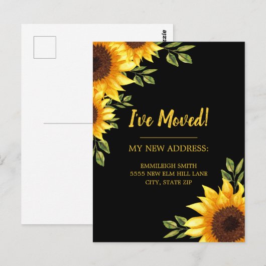 Moving Announcement Sunflower Black Rustic Briefkaart (Voorkant / Achterkant)