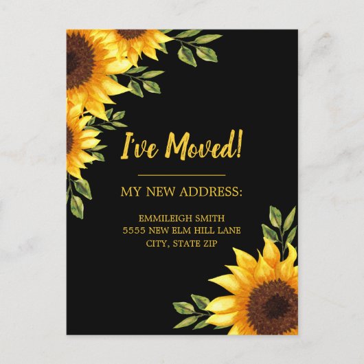 Moving Announcement Sunflower Black Rustic Briefkaart (Voorkant)