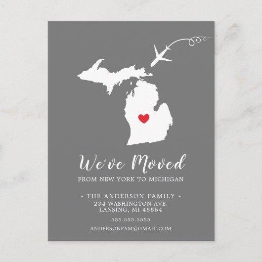 Moving Announge State MICHIGAN Post Kaart (Voorkant)