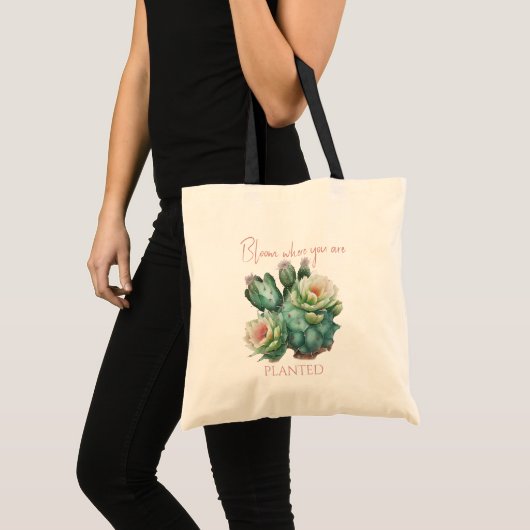 Moving Cactus Bloom Where You are Planted Tote Bag (Voorkant (product))