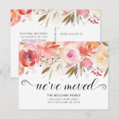 Moving Chique Blush Roze Rose Waterverf Bloemen Aankondigingskaart (Voorkant / Achterkant)