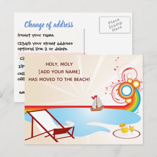 Moving New Address Beach Aankondigingskaart (Voorkant / Achterkant)