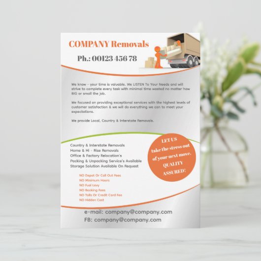 Moving/ Removals Service Flyer Template Kaart (Staand voorkant)