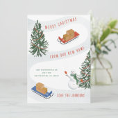 Moving Sleds Winter Snowman Bewegende Aankondiging (Staand voorkant)
