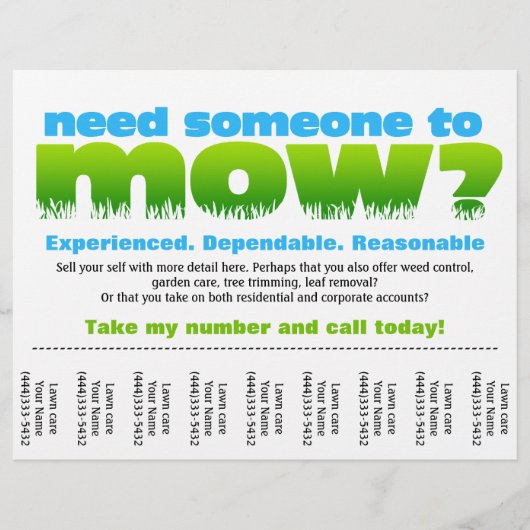 Mow Lawn Care verdient geld Flyer (Voorkant)