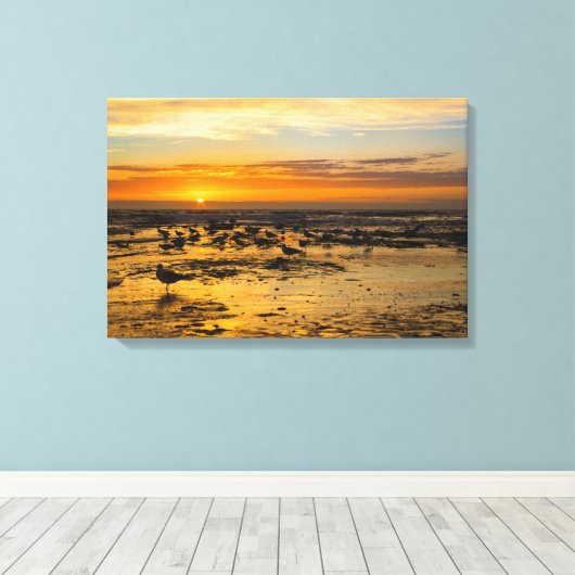 Möwen im Sonnenuntergang Canvas Afdruk (Insitu (Houten vloer))