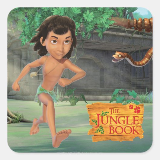 Mowgli 3 vierkante sticker (Voorkant)