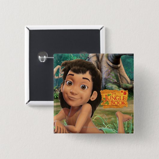 Mowgli 4 vierkante button 5,1 cm (Voorkant /achterkant)