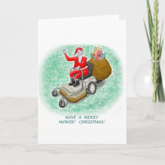 "Mowing Santa" Verticaal Wenskaart Feestdagen Kaart (Voorkant)
