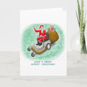 "Mowing Santa" Verticaal Wenskaart Feestdagen Kaart
