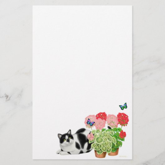 Moxie Cat & Butterflies Stationery Briefpapier (Voorkant)