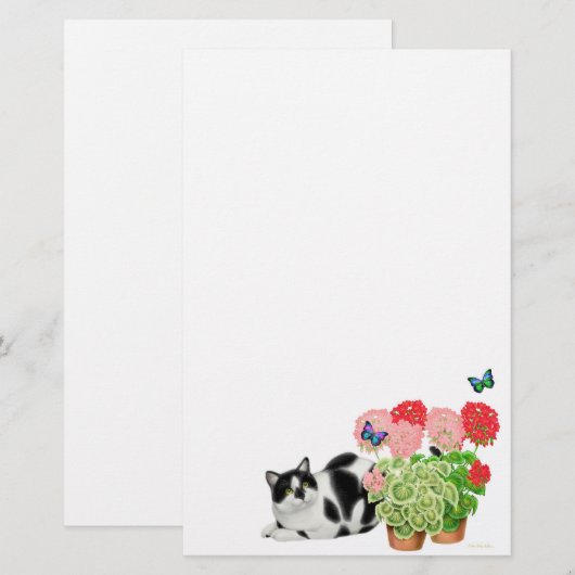 Moxie Cat & Butterflies Stationery Briefpapier (Voorkant / Achterkant)