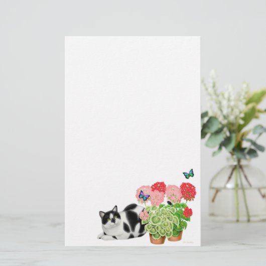 Moxie Cat & Butterflies Stationery Briefpapier (Staand voorkant)