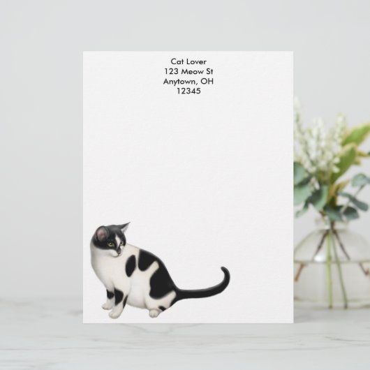 Moxie de Tuxedo Cat Letterhead Gepersonaliseerd Briefhoofd (Staand voorkant)