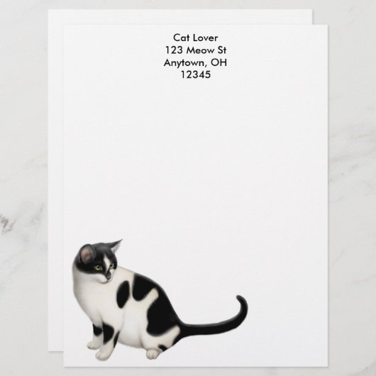Moxie de Tuxedo Cat Letterhead Gepersonaliseerd Briefhoofd (Voorkant / Achterkant)