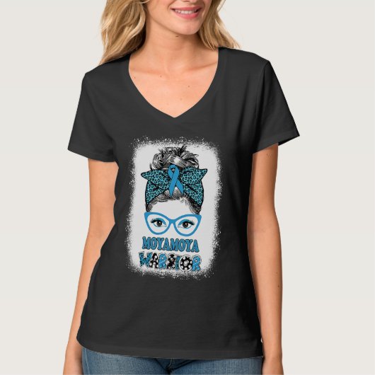 Moyamoya Disease Awareness Messy Bun Blue Ribbon W T-shirt (Voorkant)
