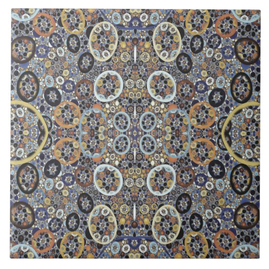 Mozaïek Abstract Blauw Goud Wit Fractal Art Tegeltje (Voorkant)