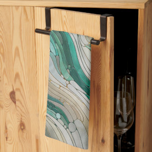 Mozaïek Abstracte kunst - Pearl, Taupe en Emerald Theedoek