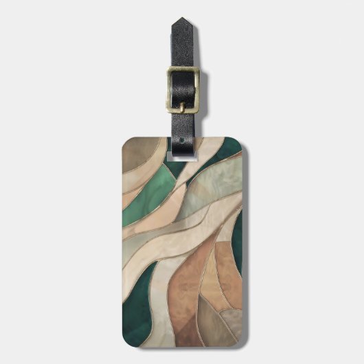 Mozaïek Abstracte kunst - Taupe en Emerald Bagagelabel (Voorkant verticaal)