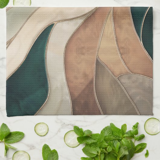 Mozaïek Abstracte kunst - Taupe en Emerald Theedoek (Gevouwen)