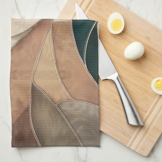 Mozaïek Abstracte kunst - Taupe en Emerald Theedoek (Quarter Fold)