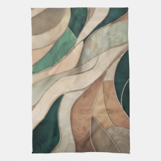 Mozaïek Abstracte kunst - Taupe en Emerald Theedoek (Verticaal)