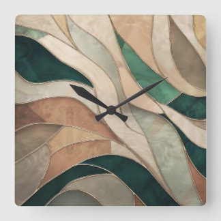 Mozaïek Abstracte kunst - Taupe en Emerald Vierkante Klok