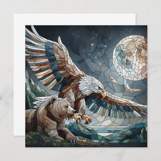 Mozaïek Ai Art | Bruin Beer en een Eagle Volle Maa (Voorkant / Achterkant)