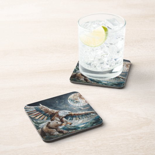 Mozaïek Ai Art | Bruin Beer en een Eagle Volle Maa Bier Onderzetter (Rechterzijde)