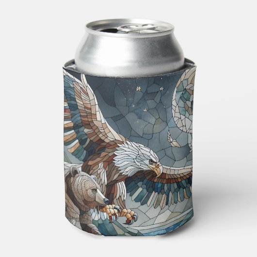 Mozaïek Ai Art | Bruin Beer en een Eagle Volle Maa Blikjeskoeler (Blikje Voorkant)