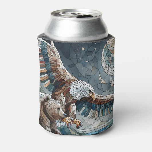 Mozaïek Ai Art | Bruin Beer en een Eagle Volle Maa Blikjeskoeler (Blikje Achterkant)