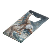 Mozaïek Ai Art | Bruin Beer en een Eagle Volle Maa Creditkaart Flessenopener (Achterkant Gekanteld)