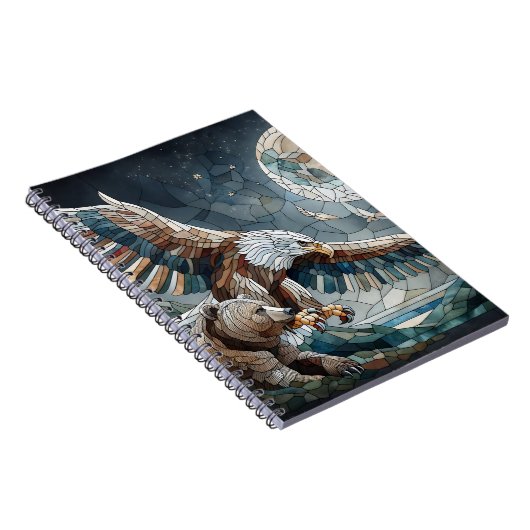 Mozaïek Ai Art | Bruin Beer en een Eagle Volle Maa Notitieboek (Rechterzijde)