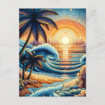 Mozaïek Ai Art | Ocean Sunset en Palm Trees