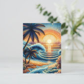 Mozaïek Ai Art | Ocean Sunset en Palm Trees Briefkaart (Staand voorkant)