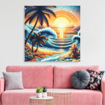 Mozaïek Ai Art | Ocean Sunset en Palm Trees