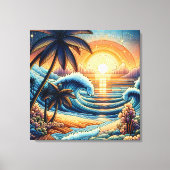 Mozaïek Ai Art | Ocean Sunset en Palm Trees Canvas Afdruk (Voorkant)
