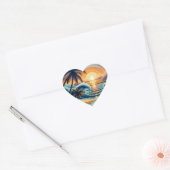 Mozaïek Ai Art | Ocean Sunset en Palm Trees Hart Sticker (Envelop)