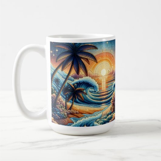 Mozaïek Ai Art | Ocean Sunset en Palm Trees Koffiemok (Links)