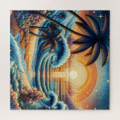 Mozaïek Ai Art | Ocean Sunset en Palm Trees Legpuzzel (Horizontaal)