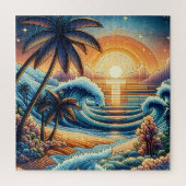 Mozaïek Ai Art | Ocean Sunset en Palm Trees Legpuzzel (Verticaal)
