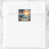 Mozaïek Ai Art | Ocean Sunset en Palm Trees Vierkante Sticker (Tas)
