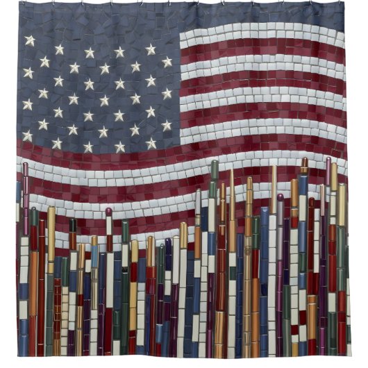 Mozaïek Amerikaanse vlag Glas in lood Abstract Douchegordijn (Voorkant)