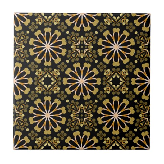 Mozaïek Arabesque Gold en zwart Geometrisch patroo Tegeltje (Voorkant)