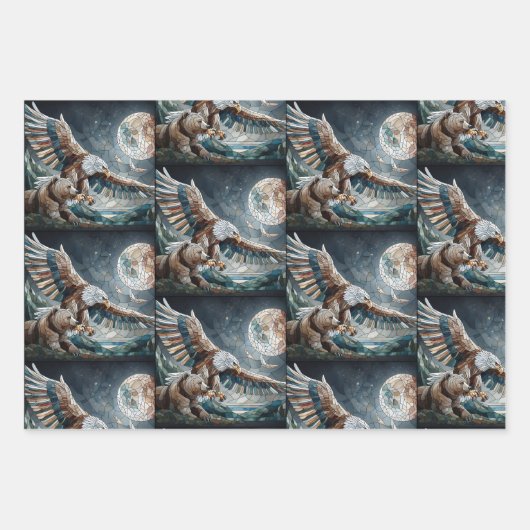 Mozaïek Beer en adelaar in de bergen Inpakpapier Vel (Voorkant 3)